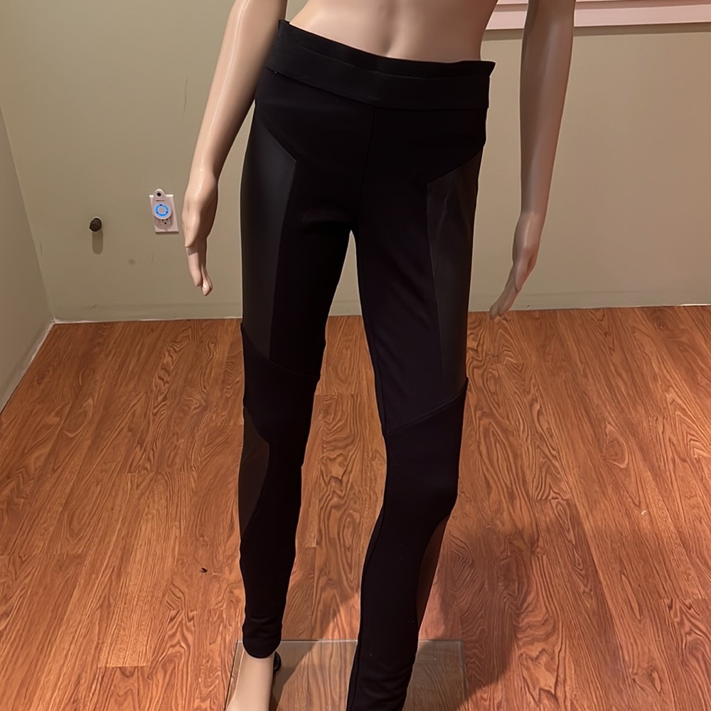 BCBGMaxAzaria Mari Legging In Black With Faux Leather Size M